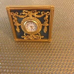 Chiellini Italian Gold and Blue Ornate Decorative Square Desk Clock